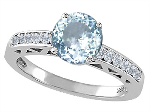 1.31 cttw 14k White Gold Genuine Aquamarine and Diamond Solitaire Engagement Ring