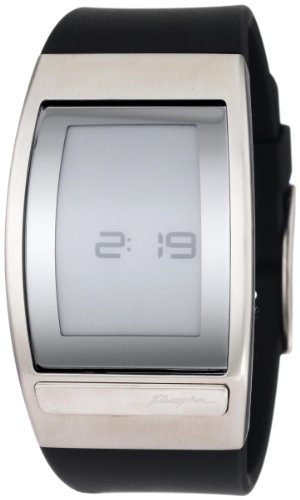Phosphor Men's WC01 World Time Curved E-INK Black Polyurethane Strap Watch