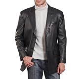 BGSD Men's Peaked-Lapel Lambskin Leather Blazer in Black, Espresso, or Hazelnut