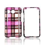 PINK BROWN SILVER PLAID Hard Plastic Case Cover For HTC Inspire 4G