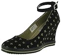 VOLATILE Stephie Fleur Womens Fleur de Lis print Canvas Wedge Platform Shoes Black Canvas