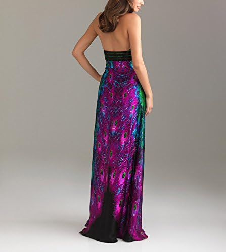 Seapearlwedding Peacock Print Halter Sheath Women Prom Dress Soft Satin