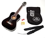 Produkt-Bild: 1/2 Akustik Konzertgitarre f&uuml;r 6 - 9 Jahre in Schwarz mit Rosenholz +Zubeh&ouml;rset: gepolsterte Gitarrentasche, Gurt, Saiten, Stimmpfeife und 2 Plektren
