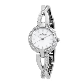 AK Anne Klein Woman's Swarovski Crystal Accented Silver-Tone X Shaped Bangle Watch #109107MPSV