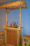 Thatched Roof Tiki Bar Bamboo Hut & Two Bar Stools
