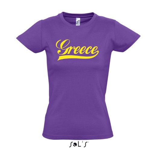 Damen T-Shirt – Griechenland Oldschool Greece LÄNDERSHIRT EM / WM FAN Trikot S-XXL , Light purple – gelb , M