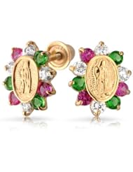 Bling Jewelry 14K Multi Color CZ Virgin Mary Baby Screwback Stud Safety Earrings