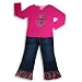 Lipstik - Girls Long Sleeve Denim Pant Set, Fuschia, Blue