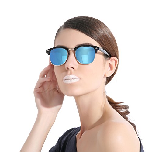 CHB Men's Women's Vintage Inspired Fashion Blue HD Mirrored Wayfarer Lens Street Polarized Sunglasses UV400 with Case