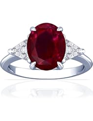 Platinum Oval Cut Ruby Three Stone Ring