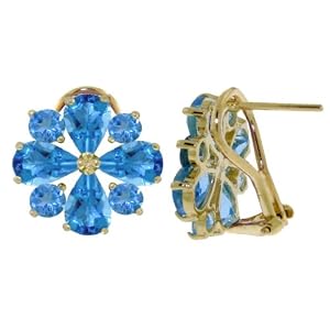 14k Gold French Clip Earrings with Genuine Blue Topaz by 