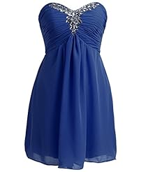 A-line Strapless Short Chiffon Lace-Up  Beaded Sweetheart Homecoming Dress/Mini Dress  With Rhinestones