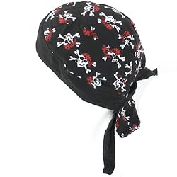 New Black, Jolly Roger Sewn - Fitted Molded Pirate Bandana Bandanna, Biker Skull Hat Cap, Head Scarf