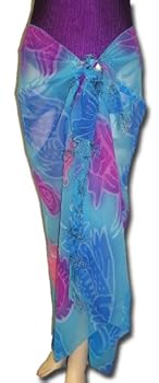 Full Size Pareo: Sheer Fish and Shells Print on Turquoise