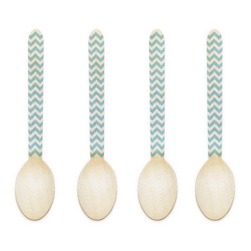 Dress My Cupcake 6.5-Inch Natural Wood Dessert Table Spoons, Tiffany Blue Chevron, 500-Pack