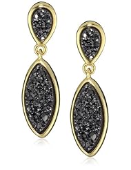 Marcia Moran "Mystere" Black Druzy Small Drop and Diamond Stone Earrings