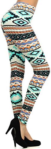 Aqua/White Aztec Tribal Graphic Print Pattern Leggings Pants (Regular)