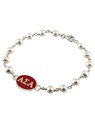 Alpha Sigma Alpha Enamel Sterling Silver Sorority Tin Cup Pearl Bracelet Jewelry