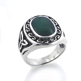 Mens Celtic Sterling Silver Trinity Knot and Green Agate Inlay Band Ring (Size... by Silver Insanity