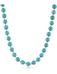 Chinese Turquoise Round Bead and Sterling Silver Bead Necklace with Sterling Silver Lobster Claw Clasp, 24"