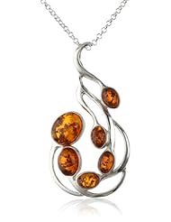 Sterling Silver Honey Amber Large Pendant Necklace , 18"