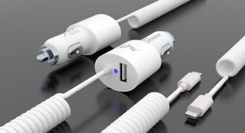 Turbo Extreme® High-Performance Rapid Charge 18W - 3.4A USB Car Charger with Built-in Lightning Adapter for Apple Devices / Features Long 8 Ft. Cord / Charge iPhone 5, iPhone 5S, iPhone 5C, iPod Touch (5th generation), iPod Nano (7th generation), iPad Mini, iPad (4th generation) and iPad Air / Use a USB Cable to Charge Most USB Powered Devices and Smartphones; Including Samsung Galaxy S4, S3, S2, Galaxy Exhibit 4G, Mega 6.3, Legend, LG G2, Galaxy Note 3, Note 2, Nokia Lumia 521 Kindle, HTC One, Nexus 5, 7, Droid, Motorola Razr Maxx, HD, Blackberry and more (White)