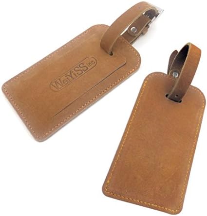 2 Pack Genuine Leather ID Tags Business Card Holder for Carry On Luggage, Baggage ID / Travel Identifier for DJ Equipment / Travel Bag / Flight Case / ID Name Suitcase Label / Sports Bag / Shipping Tags - New Gift, British Tan
