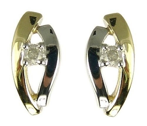 9ct 2 Colour Gold Ladies Diamond Set Stud Earrings
