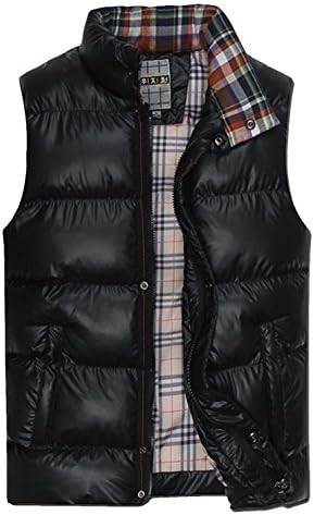 Men's Casual Stand Collar Zip Up Sli Plain Padded Waistcoat Vest Black Asian XL / US M (Chest:40.2")
