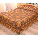 Gudari Quilted Mirror Work Cotton Thread Embroidery Bedspread - California King Size
