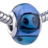 Pandora Chamilia Compatible Sterling Silver Core Murano Glass Slide-On And Slide-Off Glass Bead , Fits Biagi Bracelet Too