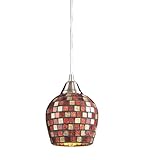1 Light Pendant In Satin Nickel And Multi Mosaic Glass