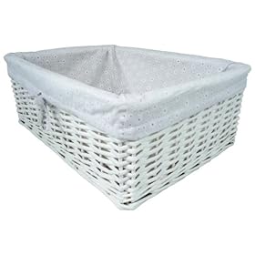 White + White Wicker Basket in Medium Size