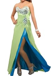 Satin  Slit Sweetheart  Dress With Rhinestones