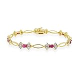 18K Gold Over Sterling Silver Genuine Ruby and Diamond Accent Bow Bracelet