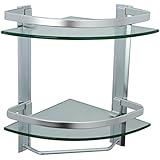KES Bathroom 2-Tier Corner Glass Shelf with Wide Rail and Towel Bar Hanger Aluminum Frame and 8 MM Extra Thick Tempered Glass Shower Shelving Caddy Triangular Contemporary Style Wall Mount, A4123B