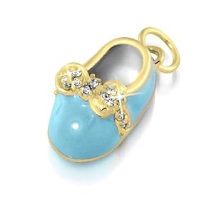 Buy Bling Jewelry Gold Vermeil Mini Blue Enamel CZ Bow Petite Baby Shoe Charm Pendant Inspired by...