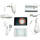 iPod Shuffle 2nd Gen 6 items bundle: BLACK Aluminum Case + Clear Slicone Skin Case + USB Dock Cradle + AC Wall Charger + Car Charger + White Stereo Headphones