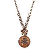 1928 Burnish Copper-tone Sienna/Light Colorado Crystal /Enamel Medallion 18 Inch Necklace