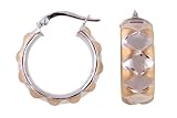 14K Two Tone Diamond Pattern Hoop Earrings