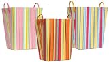 Bright Cotton Fabric Covered Striped Laundry Baskets with Leatherette Handles 16"x12"x20" Set of 3