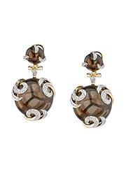 14k Yellow Gold 0.47 Ctw Smokey Quartz Swirl Diamond Earring