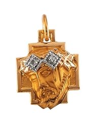 14K Gold Head Of Jesus Crown Cross Pendant with Diamond