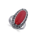 .925 Sterling Silver Band Simulated Coral Ring