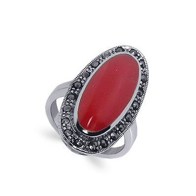 New Sterling Silver Band Simulated Coral Ring Size 8