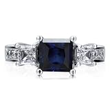 Sterling Silver 925 Princess Sapphire Cubic Zirconia CZ 3-Stone Ring - Nickel Free Engagement Wedding Ring