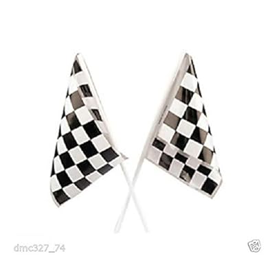 New ! 24 Party Favors RACING Nascar Race Car MINI Black White CHECKERED FLAGS