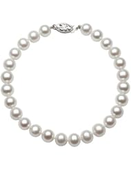 14K White Gold 8.5-9mm AAA Quality White Freshwater Pearl Strand Bracelet, 8 Inch