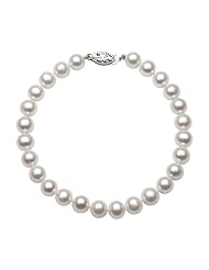 14K White Gold 9-9.5mm AAA+ Quality White Freshwater Pearl Strand Bracelet, 8 Inch