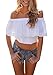 Creabygirls® Women's Cute Fashion Off-shoulder Lace Crop Top Blouse White